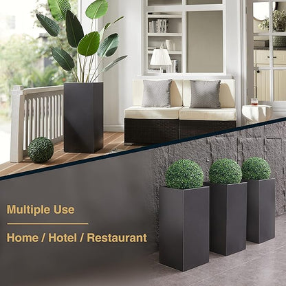 Wallowa Metallic Heavy Tall Outdoor/Indoor Planter Box, Rectangular, 14Lx14Wx30H Inches, ‎25LBS/PC, Dark Gray, No Assembly Required and Seamless, Set of 2