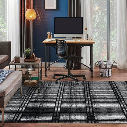 Rugshop Contemporary Stripe Lines High Traffic Living Room,Bedroom,Kitchen, Home Office Area Rug 5' x 7' Black