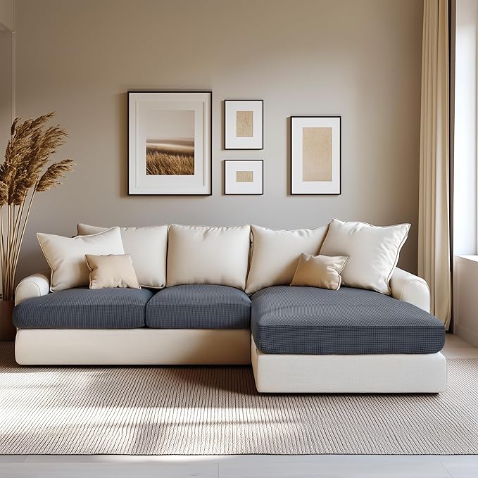 Hokway Stretch Chaise Cover Individual Couch Cushion Slipcovers Reversible Cushion Protector Slipcovers Sofa Cushion Protector Covers (Chaise Cover, Grey)