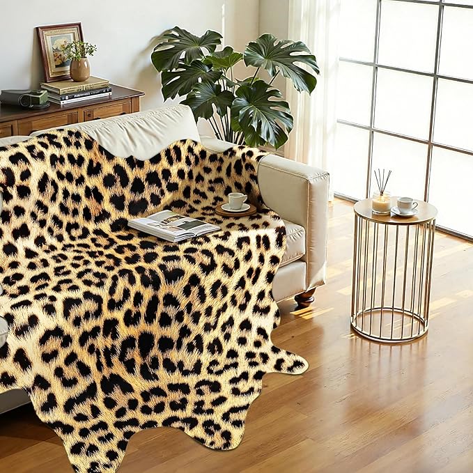 AROGAN Premium Leopard Print Rug 5.2x6.2 Feet, Faux Fur Cheetah Rug, Non-Slip Animal Print Hide Leopard Skin Area Rug for Bedroom Living Room Home Decor
