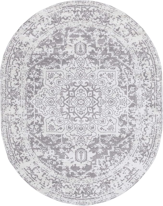 Rugs.com Arlington Collection Rug – 8' x 10' Oval White Medium-Pile Rug Perfect for Living Rooms, Large Dining Rooms, Open Floorplans