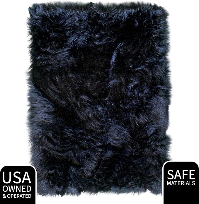 Super Area Rugs Ultra Soft & Fluffy Faux Sheepskin Rug, Black 8 x 10 Feet Carpet for Bedroom Living Room