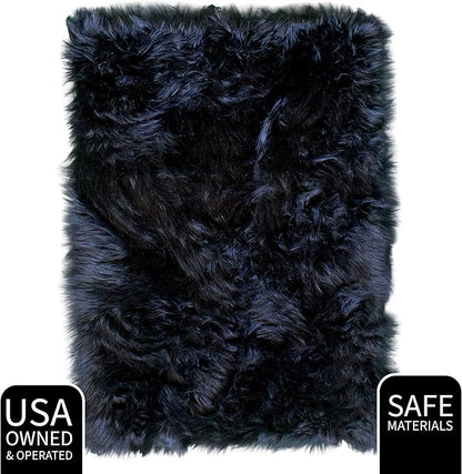 Super Area Rugs Ultra Soft & Fluffy Faux Sheepskin Rug, Black 8 x 10 Feet Carpet for Bedroom Living Room