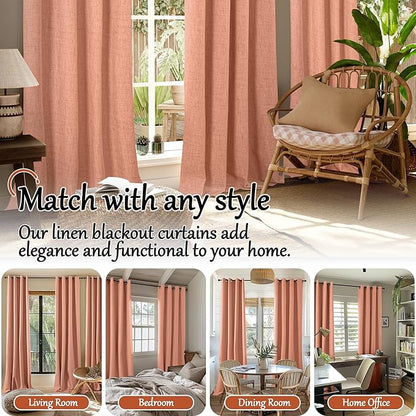 Lajode Linen Blackout Curtains 80 Inch Long for Living Room Narrow Window, 38 Inch Wide Thermal Insulated Complete Light Blocking Soundproof Small Curtains for Bedroom, 38x80 Inch 2 Panels, Terracotta