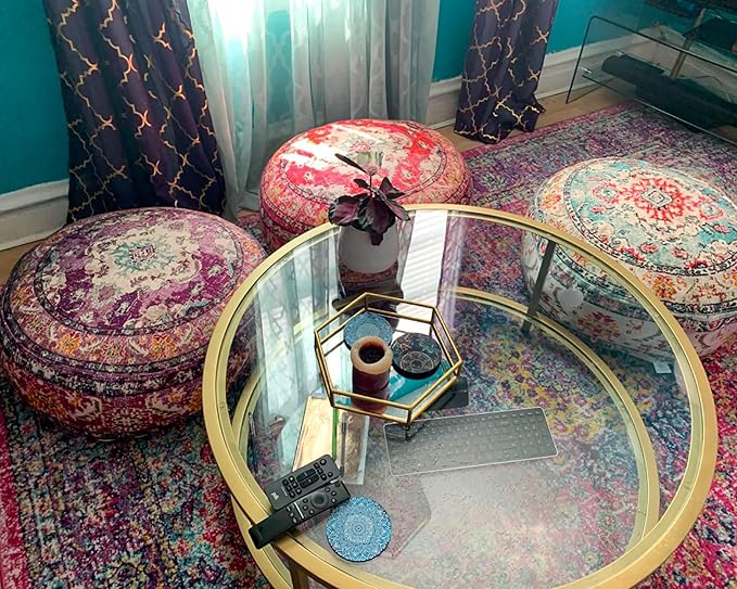 Mandala Life ART Large Floor Pillow Cover Yellow Round Pouf Ottoman Indian Floor Cushion Boho Chic Perfect Vintage Cushion for Living Room, Bedroom, Nursary or Children Room Cotton 24x8 Unstuffed