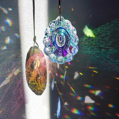 76mm Colorful Crystal Peacock Prism Sun Catcher Rainbow Pendants Maker, Hanging Crystal Prisms for Windows, for Feng Shui, for Gift