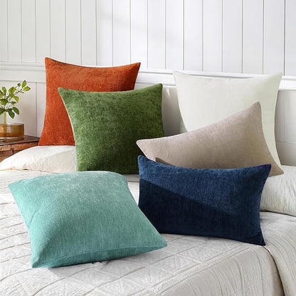 decorUhome Chenille Aqua Haze Spring Throw Pillow Covers 22x22 Inch Set of 2, Decorative Soft Couch Pillow Covers Solid Dyed Accent Farmhouse Neutral Square Pillow Cases for Sofa