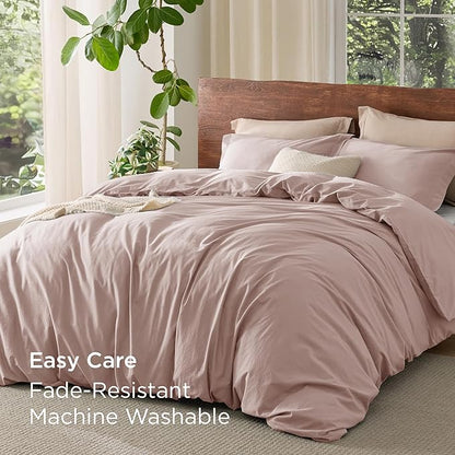 Bedsure 100% Washed Cotton Duvet Cover King Size - Petal Pink Minimalist Cotton Duvet Cover Linen Like for All Seasons - GentleSoft™ Plain Simple Bedding (Petal Pink, King, 104"x90")