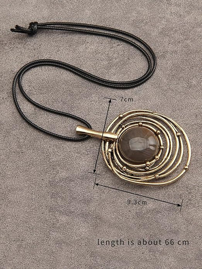 Leather Necklace for Women Boho Choker Necklace Long Cord Leather Pendant Bohemian Neckalce Vintage Alloy Pendant Leather Rope Necklace Wooden Necklaces for Women