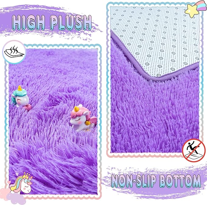 Super Fluffy Rug for Bedroom, 4x6 Shag Fuzzy Area Rug for Living Room Bedroom, Plush Soft Carpet for Girls Boys Kids, Non Slip Throw Rugs for Dorm, Modern Home Decor Aesthetic, Purple