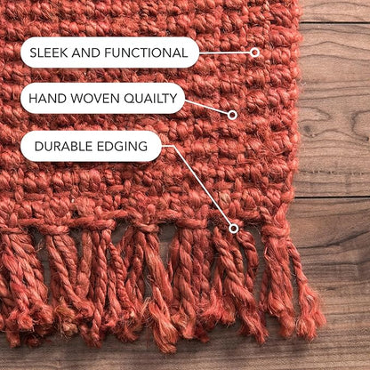 nuLOOM 8x10 Daniela Jute Tassel Hand Woven Area Rug, Brick, Solid Chunky Farmhouse Design, Natural Fiber, For Bedroom, Dining Room, Living Room, Hallway, Office, Entryway