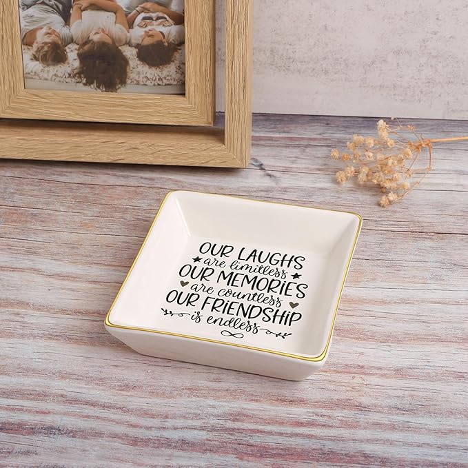 JoycuFF Friendship Gifts for Women Friends Birthday Ceramic Trinket Dish Tray Unique Ceramic Trinket Dish Tray Jewelry Thanksgiving Day Christmas Gifts for Her