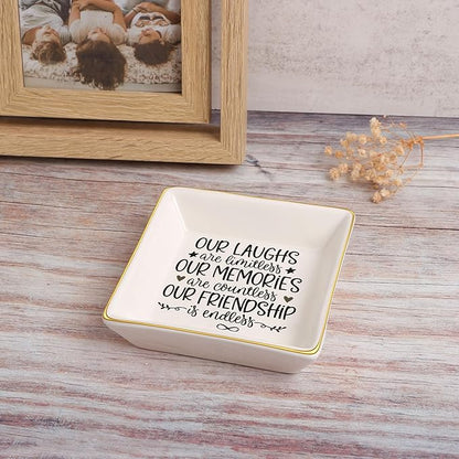 JoycuFF Friendship Gifts for Women Friends Birthday Ceramic Trinket Dish Tray Unique Ceramic Trinket Dish Tray Jewelry Thanksgiving Day Christmas Gifts for Her