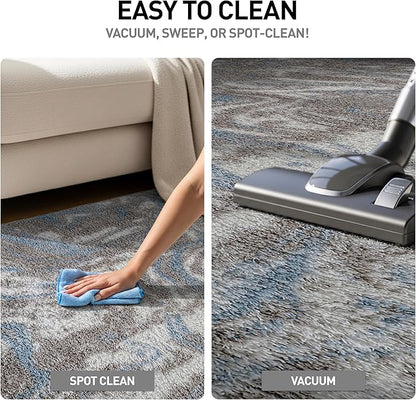 Rugshop Abstract Marble Shag Area Rug Blue 4' x 6' Ideal for Small Living Rooms, Offices, or Beside The Bed
