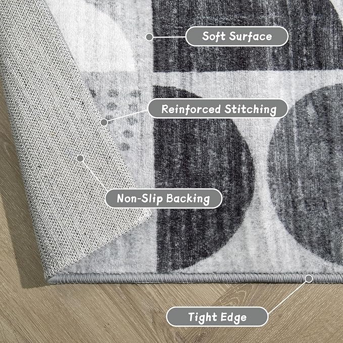 MUJOO Washable Rug 8x10,Large Area Rugs for Living Room Bedroom Dining Room,Boho Throw Floor Carpet Non Slip Soft Modern Abstract Black and Grey
