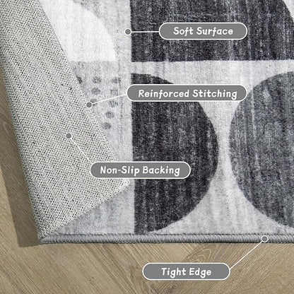 MUJOO Small Rug Washable,Boho Area Rugs for Entryway Bathroom Entry Entrance Bedroom Kitchen,Front Door Mat Throw Carpet Non Slip Indoor Soft Modern Abstract 2x3 Black and Grey