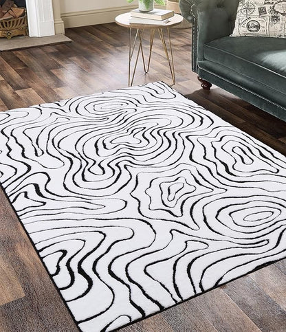 YIHOUSE Modern Rugs for Living Room 5x7, Washable Black and White Bedroom Rug, Fluffy Geometric Dining Room Rugs for Under Table Home Decor