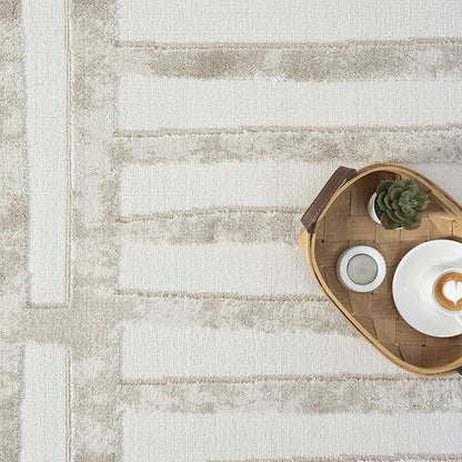 Abani Beige Area Rug - 6' x 9' - Living Room & Bedroom - Abstract Stripe Design - Indoor Use - Easy to Clean, Stain Resistant, Non-Shedding - Neutral Collection