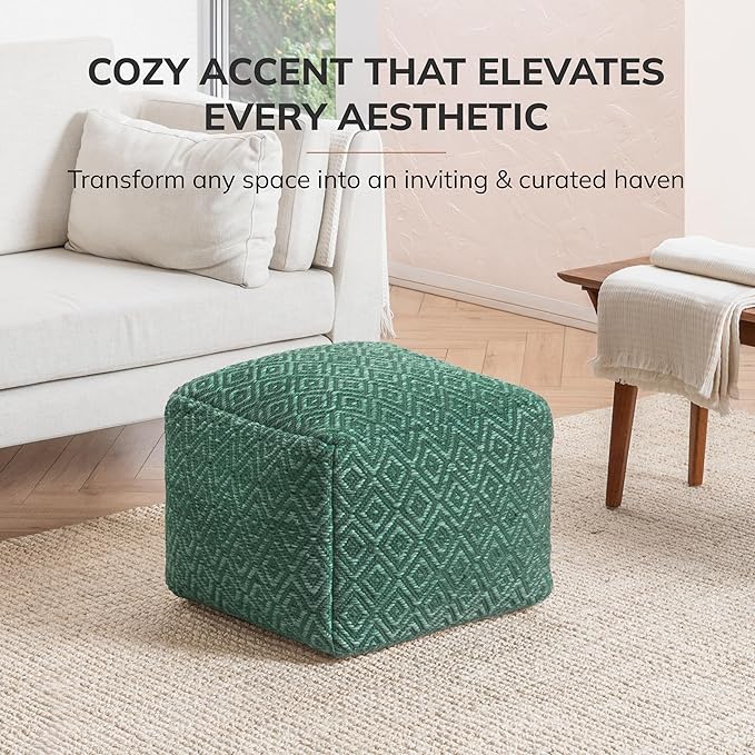 Anji Mountain 100% Handmade & Handcrafted Comfortable Home Décor Pouf Ottoman Footrest for Living Room, Bedroom, Nursery, Kidsroom, Patio Furniture - (22" x 22" x 16" - Sage)