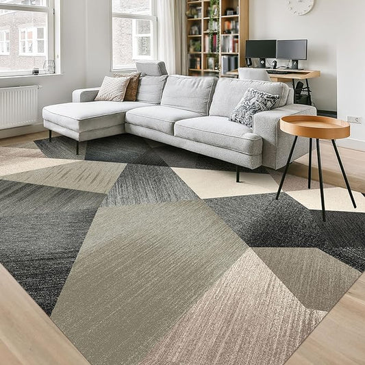 HOMFINE Washable Modern Area Rug - Geometry Style 5x7 Rugs for Living Room, Bedroom, Machine Washable Rug Soft Non Slip Non Shedding Area Rug - Green, 5'x7'