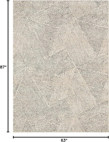 Well Woven Ezio Beige Tribal Geometric Distressed High-Lo Pile Area Rug 5x7 (5'3" x 7'3")
