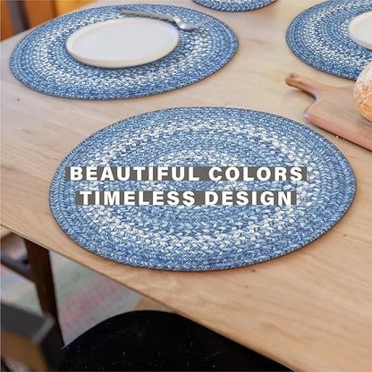 Homespice Denim Jute Woven Round Placemats Set of 6, 15", Country Coastal Decor, Blue Table Mats - Vibrant Colors, Durable, Easy to Clean and Protects Furniture