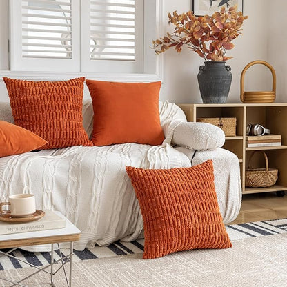 FEVERQIYI Burnt Orange Velvet Pillow Covers Set of 2 Decorative Square Throw Pillowcase Soft Solid 18x18 inch Cushion Covers for Bedroom Living Room Outdoor Indoor Decoration