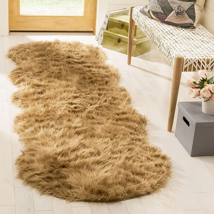 SAFAVIEH Faux Sheep Skin Collection Runner Rug - 2'6" x 6', Camel, Silken Glam Design, Non-Shedding & Easy Care, 2.35-inch Thick Ideal for High Traffic Areas in Living Room, Bedroom (FSS115E)