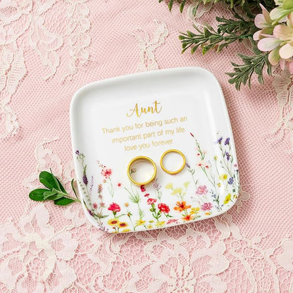 Crisky Jewelry Ring Dish for Aunt Birthday Gifts, Thinking of You Gift for Aunt from Niece, Best Antie Gift Ideas from Nephew Thanksgiving Day Christmas Valentines (Love You Forever) Trinket Tray