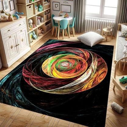 Ultra Soft Living Room Area Rug Non-Slip Washable Foldable Stain Resistant Rug Modern Abstract Art Rug Black Hole Colorful Lines Swirl Indoor Dining Room Bedroom Office Carpet 6x9ft