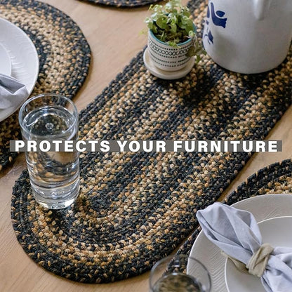 Homespice Kilimanjaro Jute Braided Small Table Runner, Warm Primitive Decor, Set of 2, Black and Brown Rectangle 8x28 - Rich Colors, Easy to Clean, Durable and Protects Furniture