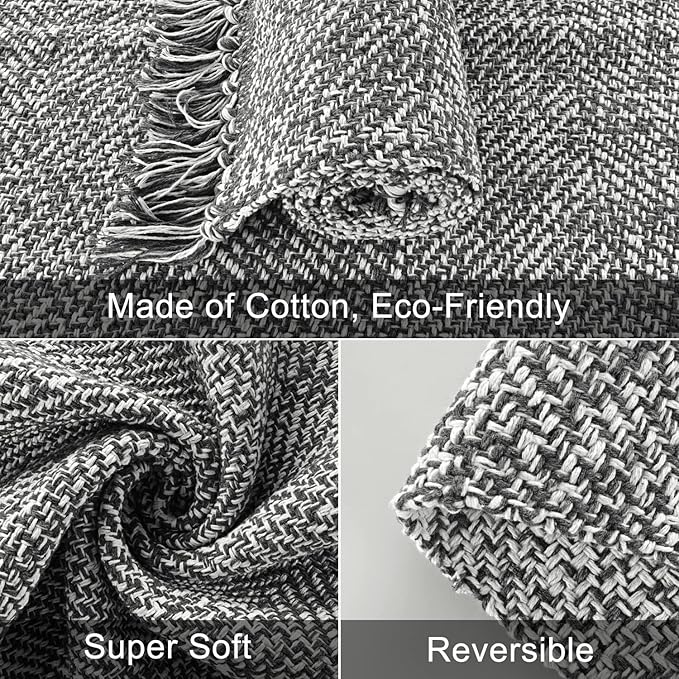 Collive Washable Area Rug 3' x 5', Modern Woven Kitchen Rugs, Grey/Cream Braided Cotton Rug Indoor Door Mat Throw Carpet for Entryway Living Room Nursery Mudroom Laundry Room