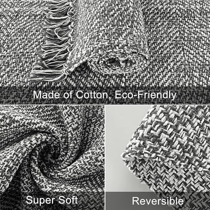 Collive Washable Area Rug 3' x 5', Modern Woven Kitchen Rugs, Grey/Cream Braided Cotton Rug Indoor Door Mat Throw Carpet for Entryway Living Room Nursery Mudroom Laundry Room