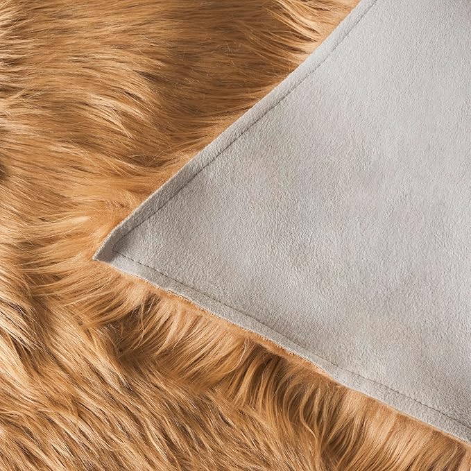 SAFAVIEH Faux Sheep Skin Collection 3' x 5' Camel FSS115E Silken Glam 2.35-inch Thick Area Rug