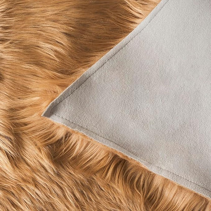 SAFAVIEH Faux Sheep Skin Collection 3' x 5' Camel FSS115E Silken Glam 2.35-inch Thick Area Rug
