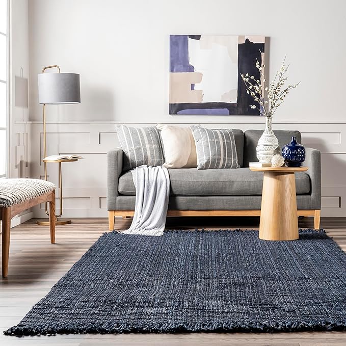 Nuloom Daniela Navy, 5' x 7'6", Handmade, Jute, Tassel, Soft and Textured, High Traffic, Stain Resistant, Easy Clean, Durable Area Rug for Bedroom, Living Room, Dining Space, Foyer, Entryway