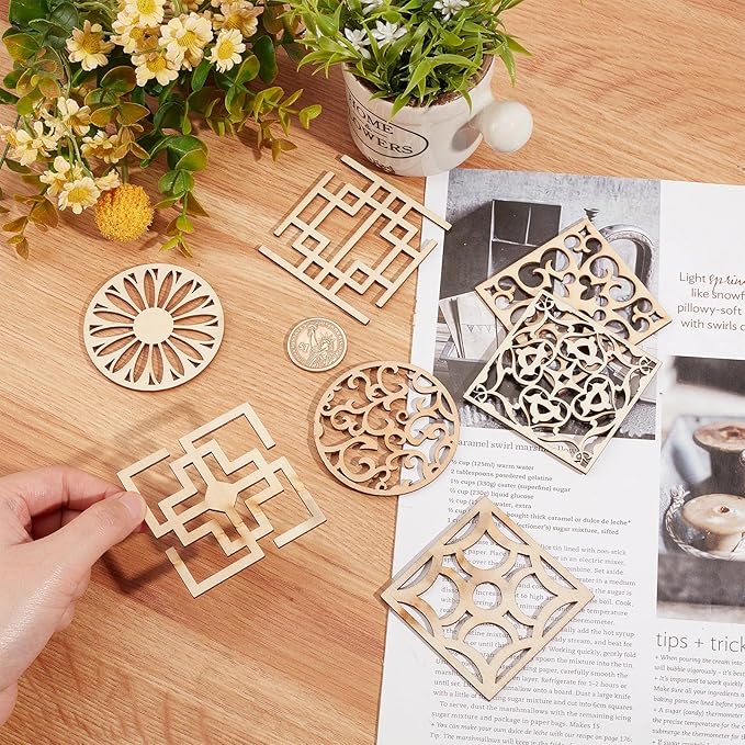 GORGECRAFT 7 Style 14Pcs Wooden Carved Onlay Appliques Carving Decal Corner Craft Unpainted Furniture Home Window Decoration Wood Carving Decal for Dresser Bed Door Cabinet Wardrobe Ceiling