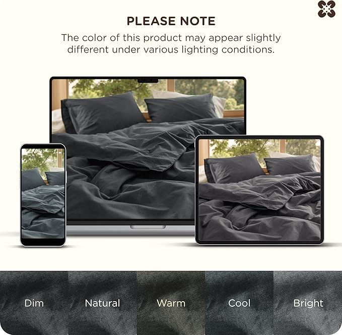 Bedsure Cotton Duvet Cover King - Luxury Slub Weave 100% Cotton Duvet Cover with a Linen Like Textured, Easy Change Durable Bedding, Charcoal, 104" x 90"