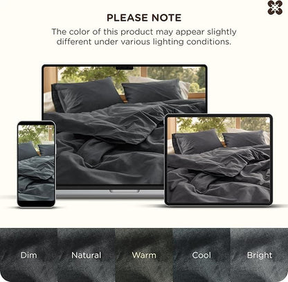 Bedsure Cotton Duvet Cover King - Luxury Slub Weave 100% Cotton Duvet Cover with a Linen Like Textured, Easy Change Durable Bedding, Charcoal, 104" x 90"