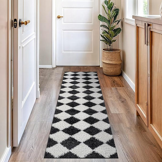 Rugshop Diamond Wave Pattern Shag Runner Rug Anthracite Dark Gray 2' 3" x 8' Perfect for Hallways, Kitchens, or Behind The Sofa
