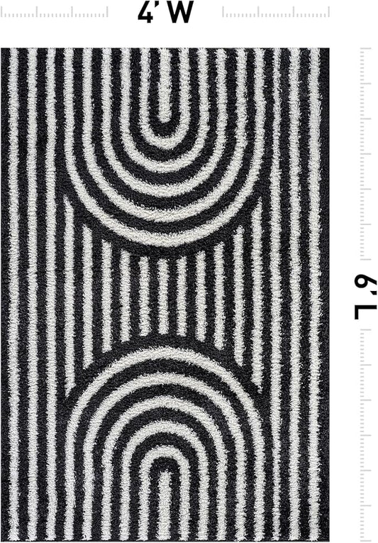 Rugshop Abstract Arch Shag Area Rug Anthracite Dark Gray 4' x 6' Ideal for Small Living Rooms, Offices, or Beside The Bed
