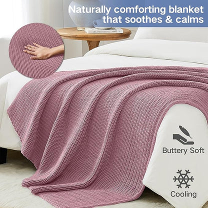 Guohaoi Knitted Weighted Blanket for Adults (Muted Pink 60"x80" 12lbs) No Beads Cooling Throw Blanket for Hot Sleepers, Home Decor Breathable Chunky Knit Heavy Blanket Use on Queen/King Size Bed