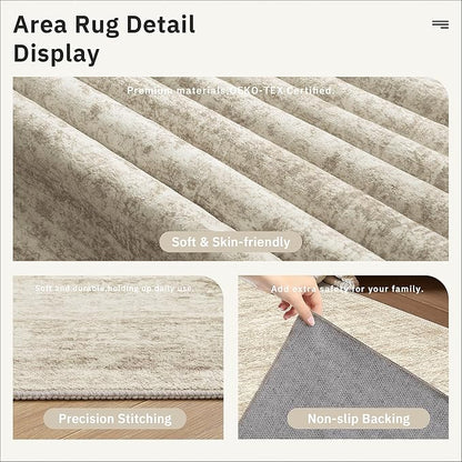 Runner Rug 2'6" x 14' Washable Non-Slip Runner Rugs for Kitchen Bathroom Laundry Room Vintage Ultra Thin Runners for Hallway Entryway Beige