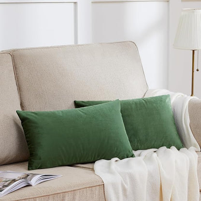 GIGIZAZA 12x20 Olive Green Pillow Covers Velvet Lumbar Pillow Decorative Throw Pillows Couch Sofa Covers Bedroom Set of 2