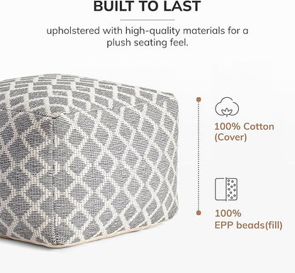 Anji Mountain 100% Handmade & Handcrafted Comfortable Home Décor Pouf Ottoman Footrest for Living Room, Bedroom, Nursery, Kidsroom, Patio Furniture - (22" x 22" x 16"- Gray,Ivory)