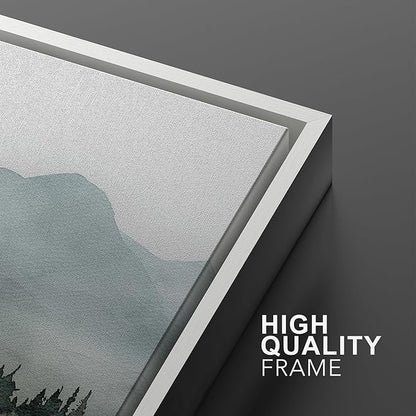 MUDECOR Framed Wall Art Print Set Misty Mountain Lake Watercolor Serene Illustrations Modern Art Boho Decorative Colorful Chic for Living Room, Bedroom, Office - 16"x24"x3 White