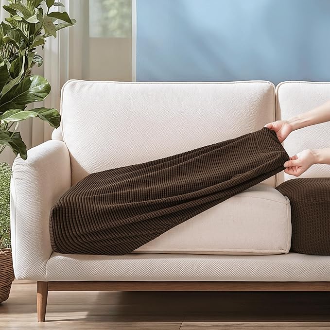 CHUN YI Stretch Couch Cushion Cover Suitable for 3 Settee, Sofa Seat Slipcover with Spandex Jacquard Fabric(Large,Chocolate)