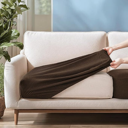 CHUN YI Stretch Couch Cushion Cover Suitable for 3 Settee, Sofa Seat Slipcover with Spandex Jacquard Fabric(Large,Chocolate)