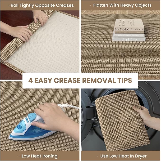 IOHOUZE Washable Area Rug 5x7 Non Slip Rubber Backed Woven Rugs for Living Room, Dining Room Rugs Bedroom Rug, Floor Carpet for Living Room Nursery Office, Orange/Tan/Brown