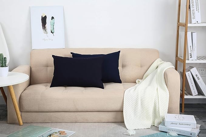 TangDepot Cotton Solid Throw Pillow Covers, 12"X18" color dark navy